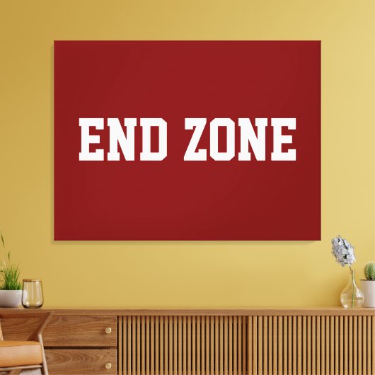 END ZONE Fun Athletic Football Text On Deep Red Canvas Afdruk (Insitu (Woonkamer))
