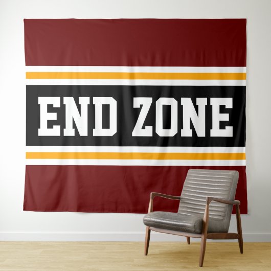 END ZONE Fun Bold Rood Wit Gele Strepen Wandkleed (In Situ (horizontaal))