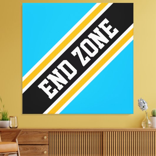 END ZONE Fun Bold Sky Blue Black Racing Stripes Canvas Afdruk (Insitu (Woonkamer))