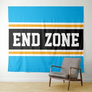 END ZONE Fun Bright Sky Blauw Zwart Geel Strepen Wandkleed