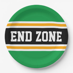 END ZONE Heldergroene zwarte Footballs strepen Papieren Bordje