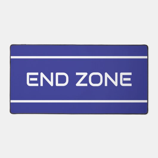 END ZONE Modern White Text Stripes On Deep Blue Bureaumat (Voorkant)