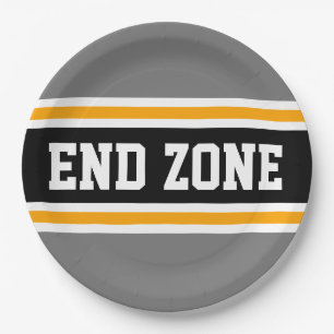 END ZONE Sportieve Bold Grijs Zwart Geel Strepen Papieren Bordje