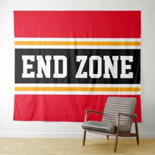 END ZONE Sportieve Helder Rood Zwart Geel Strepen Wandkleed