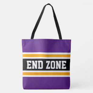END ZONE Vet Atletisch Paarse Gele Zwarte Strepen Tote Bag