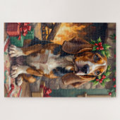 Endearing Basset Hound Dog with Christmas Wreath Legpuzzel (Horizontaal)