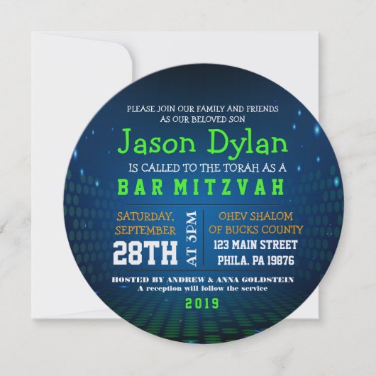 ENDLESS VIDEO GAMING Bar Mitzvah Round Invitation Kaart (Voorkant)