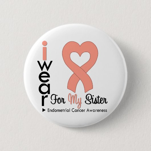 Endometrial Cancer Peach Heart Ribbon SISTER Ronde Button 5,7 Cm (Voorkant)