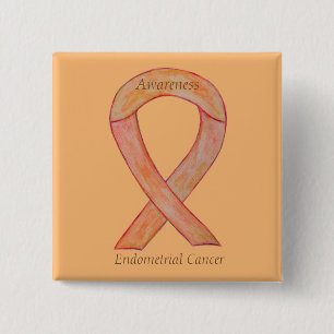 Endometrieke kankergezwel Peach Awareness Ribbon P Vierkante Button 5,1 Cm
