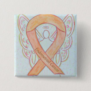 Endometrieke kankergezwel Peach Awareness Ribbon P Vierkante Button 5,1 Cm