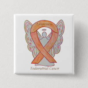 Endometrieke kankergezwel Peach Awareness Ribbon P Vierkante Button 5,1 Cm