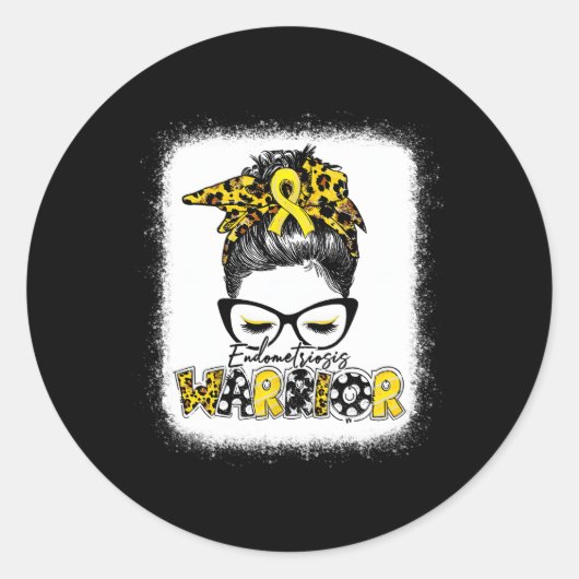 Endometriose Warrior Messy Bun Yellow Ribbon Ronde Sticker (Voorkant)