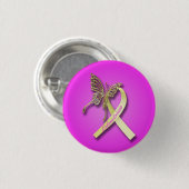 Endometriosis Ribbon with Gold Butterfly Ronde Button 3,2 Cm (Voorkant /achterkant)