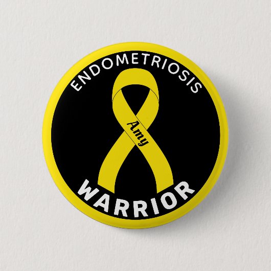Endometriosis Warrior Ribbon Black Button (Voorkant)