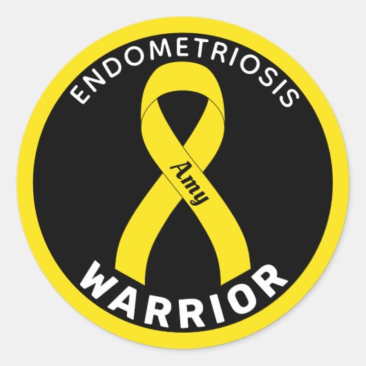 Endometriosis Warrior Ribbon Black Round Sticker (Voorkant)