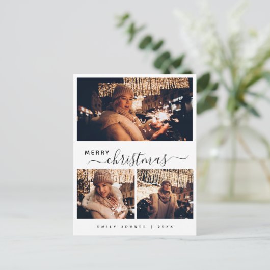 Enegant Modern 3 Photo Collage Kerstmis Briefkaart (Staand voorkant)