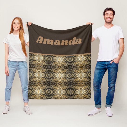 Energetic Animal Print Brown en Gold Pattern Fleece Deken (In situ)