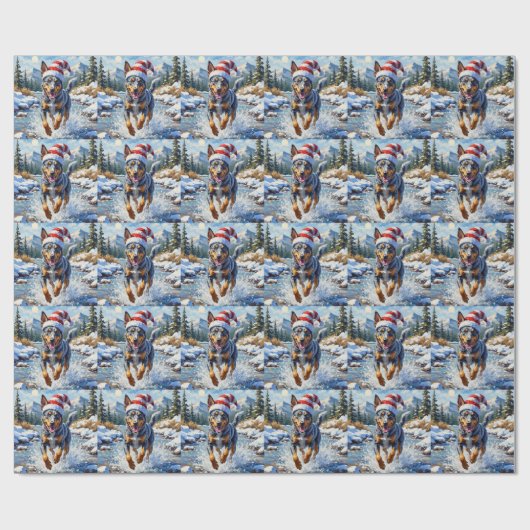 Energetic Blue Heeler Dog Winter Creek Christmas Cadeaupapier (Vlak)
