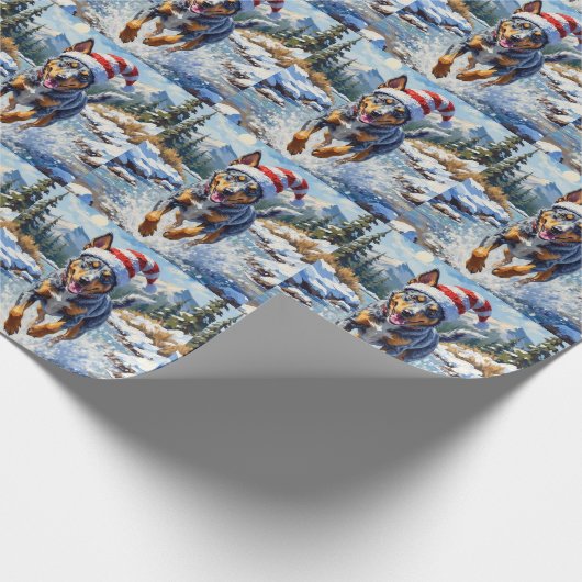 Energetic Blue Heeler Dog Winter Creek Christmas Cadeaupapier (Hoek)