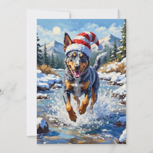 Energetic Blue Heeler Dog Winter Creek Christmas Feestdagenkaart (Voorkant)