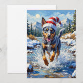Energetic Blue Heeler Dog Winter Creek Christmas Feestdagenkaart (Voorkant / Achterkant)