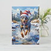 Energetic Blue Heeler Dog Winter Creek Christmas Feestdagenkaart (Staand voorkant)