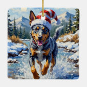 Energetic Blue Heeler Dog Winter Creek Christmas Keramisch Ornament (Achterkant)