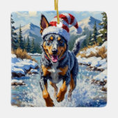 Energetic Blue Heeler Dog Winter Creek Christmas Keramisch Ornament (Voorkant)