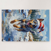 Energetic Blue Heeler Dog Winter Creek Christmas Legpuzzel (Horizontaal)