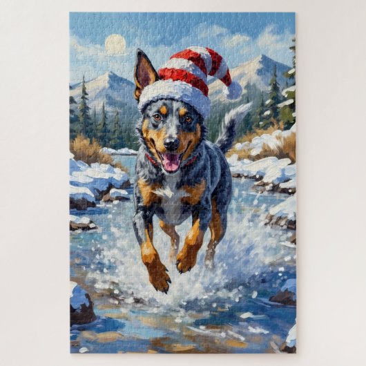 Energetic Blue Heeler Dog Winter Creek Christmas Legpuzzel (Verticaal)