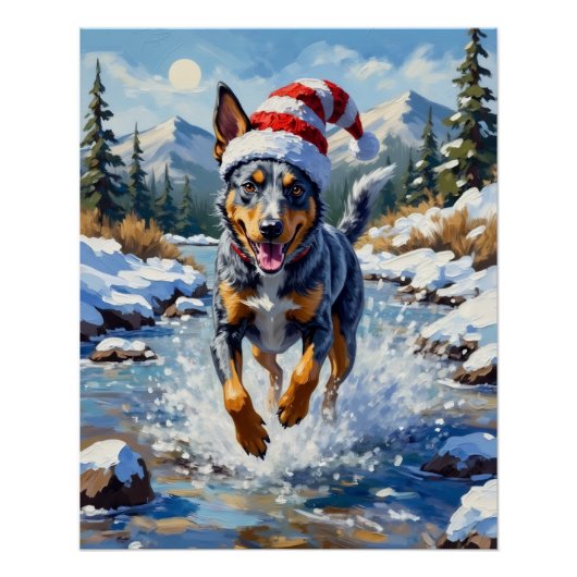Energetic Blue Heeler Dog Winter Creek Christmas Perfect Poster (Voorkant)