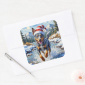 Energetic Blue Heeler Dog Winter Creek Christmas Vierkante Sticker (Envelop)