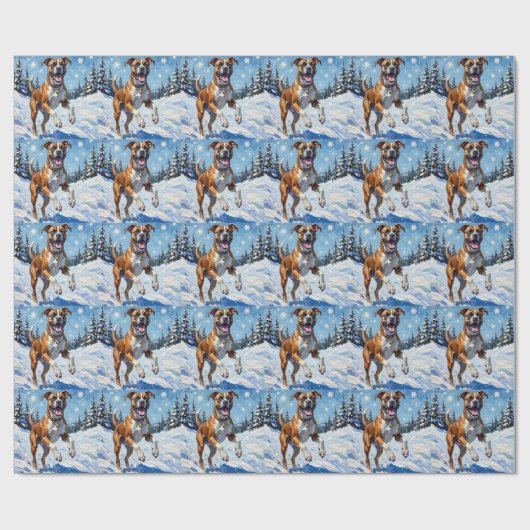 Energetic Boxer Dog Leaping in Winter Snow Fun Cadeaupapier (Vlak)