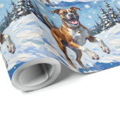 Energetic Boxer Dog Leaping in Winter Snow Fun Cadeaupapier (Rol Hoek)