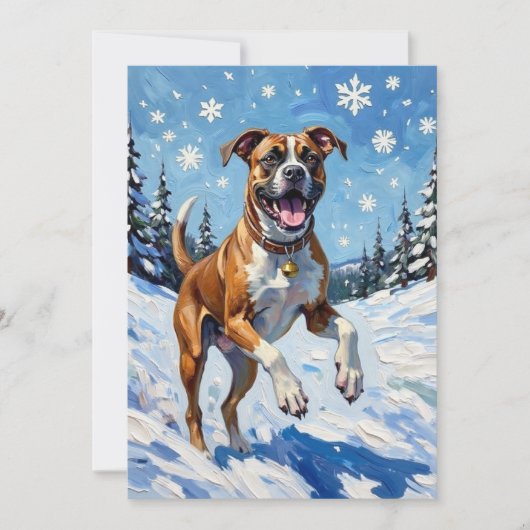 Energetic Boxer Dog Leaping in Winter Snow Fun Feestdagenkaart (Voorkant)