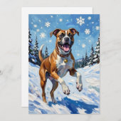 Energetic Boxer Dog Leaping in Winter Snow Fun Feestdagenkaart (Voorkant / Achterkant)