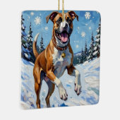 Energetic Boxer Dog Leaping in Winter Snow Fun Keramisch Ornament (Rechts)