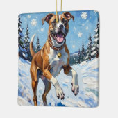 Energetic Boxer Dog Leaping in Winter Snow Fun Keramisch Ornament (Links)