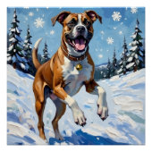 Energetic Boxer Dog Leaping in Winter Snow Fun Perfect Poster (Voorkant)