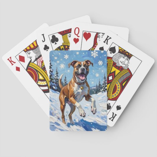 Energetic Boxer Dog Leaping in Winter Snow Fun Pokerkaarten (Achterkant)
