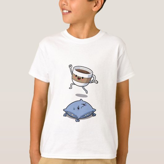 Energetic Cartoon Coffee Cup Jumping Over  T-shirt (Voorkant)