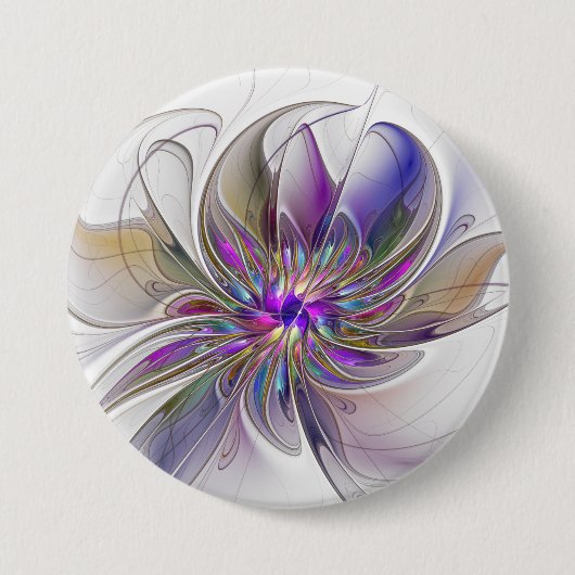 Energetic, Colorful Abstract Fractal Art Flower Ronde Button 7,6 Cm (Voorkant)