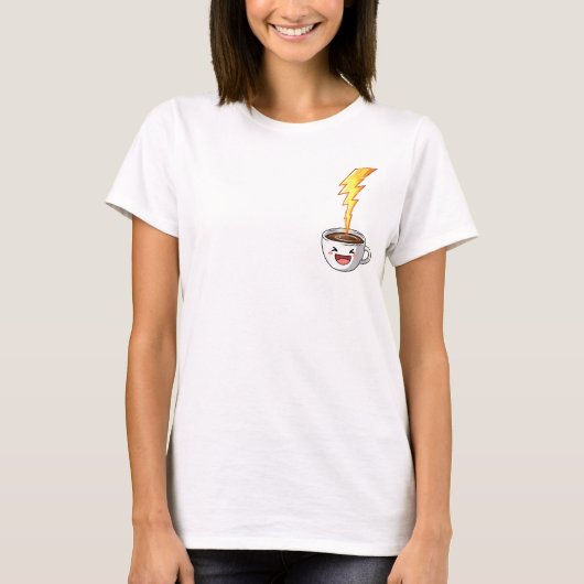 Energetic Kawaii Coffee Cup with Lightning Bolt T-shirt (Voorkant)