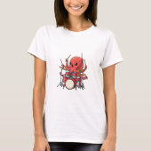 Energetic Red Octopus Drummer Multitasking T-shirt (Voorkant)