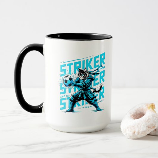 Energetic Soccer Cat Coffee Mug Mok (Met donut)
