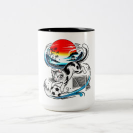 Energetic Soccer Cat Kawaii Gift for Football  Tweekleurige Koffiemok