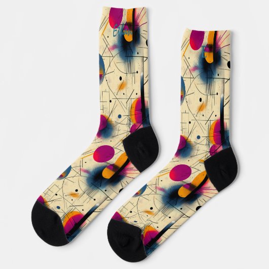 Energetisch Abstract in Magenta, Sinaasappel en Bl Sokken (Links)