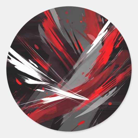 Energetisch Abstract rood en grijs vet Ronde Sticker (Voorkant)