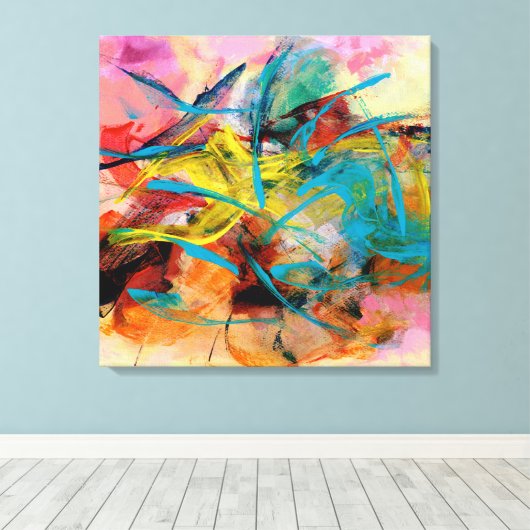 Energetisch kleurrijk Abstract schilderij Canvas Afdruk (Insitu (Houten vloer))