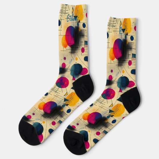 Energetische Abstracte Sokken in geel, roze en mar (Links)